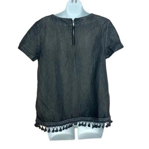 NWT Mur Mur Blackish Gray Grey Chambray Top With Tassels Small Boho - Picture 3 of 7